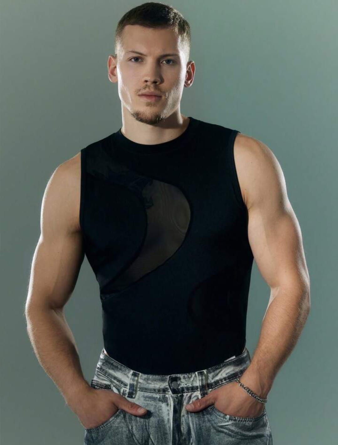 Men’s Sleeveless Mesh Panel Bodysuit